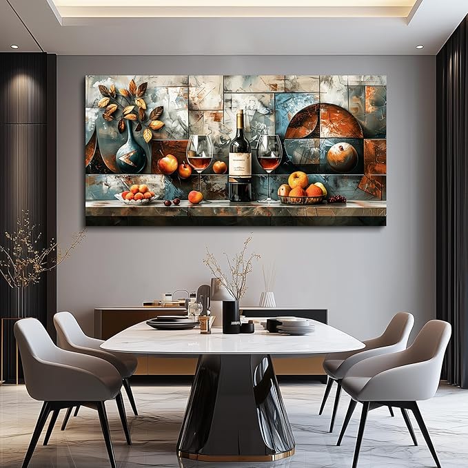 hyidecorart Large Wall Art For Kitchen Wall Decor For Living Room Dining Room Decorations Liquor Still Life Wine Glass Fruit Canvas Prints Painting Bar Pub Posters Modern Stretched Artwork Home Decor