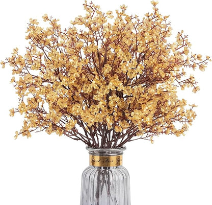 Babys Breath Artificial Flowers, 8 Bundles Gold Real Touch Fake Flowers Silk Flowers for Vase Home Office Wedding Spring Indoor Outdoor Centerpiece Table Party Decorations