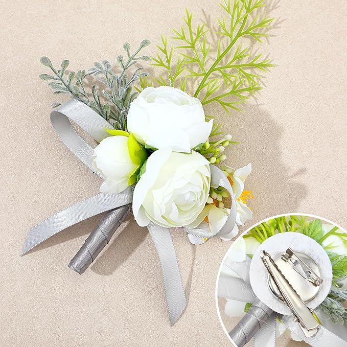 Sibba Wedding Flower Pocket Boutonniere for Men White Groom Boutonniere Artificial Rose Flowers Boutonnieres Groom Rose Prom Suit Decoration for Wedding Ceremony Anniversary Formal Dinner Party Prom