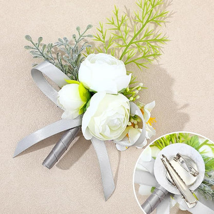 Sibba Wedding Flower Pocket Boutonniere for Men White Groom Boutonniere Artificial Rose Flowers Boutonnieres Groom Rose Prom Suit Decoration for Wedding Ceremony Anniversary Formal Dinner Party Prom
