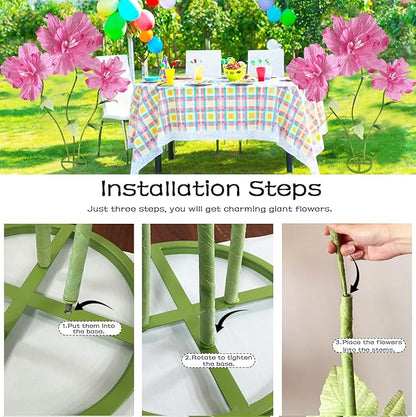Large Artificial Paper Flowers Decoration, Giant Fake Flower with Standing Base and Stems Big Wedding Reception Background Party Banquet Decor Shop Window Display Photography Props, Dark Pink
