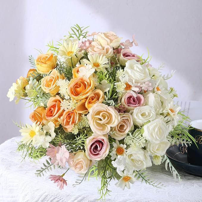 Artificial Flowers 3 Pack Artificial Fake Flowers Bouquet Wedding Bouquets Decorations Plastic Floral for Party Home Décor