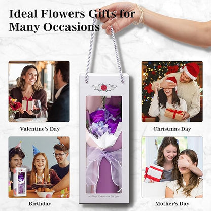 Flower bouquet for Her, Flowers for Delivery Prime, Preserved Flowers Gifts for Women, Valentines Flowers, Mom Presents from Daughter Son, Birthday Gifts, Real Roses,Purple Roses
