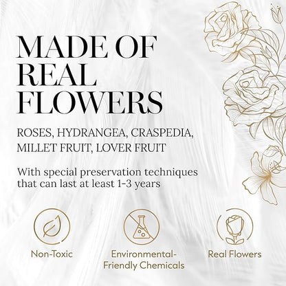GLAMOUR BOUTIQUE Preserved Flowers Bouquet - Flowers Forever in a Box with Hydrangeas & More, Gift Ready for Anniversary, Birthday, Mother's Day, Long-Lasting 1-3 Years - White