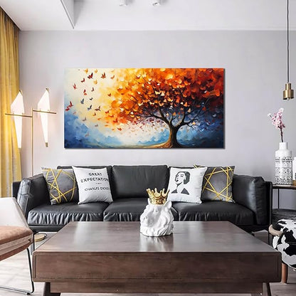 ANCXWOTER Butterfly Tree Canvas Wall Art for Living Room Bedroom Home Office Orange and Blue Colorful Butterfly Picture Tree of Life Wall Art Large Modern Canvas Prints 29x59 In