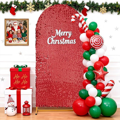 Wedding Arch Cover 6FT Red - Sequin Fabric Backdrop Cover Spandex Arch Shimmer Covers for Party Ceremony Birthday Home Decorations