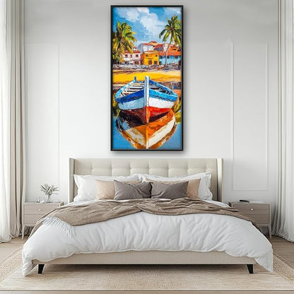 Colorful Boat Wall Art Large Tropical Coastal beach Pictures Wall Decor nautical seaside Canvas Prints Graffiti summer vacation painting Framed Artwork for bathroom Bedroom Living Room 30"x60"