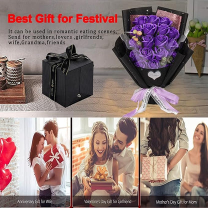 EIGHTOWN Roses Bouquet Artificial Flower - Preserved Purple Rose Flowers with Love Necklace for Her - Unique Gifts Valentine's Day, Mother's Day, Thanksgiving, Birthday, Anniversary