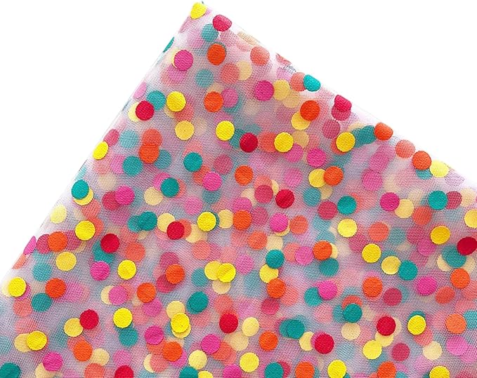 Oakbud Flower Wrapping Mesh Paper Rainbow Polka Dots Tulle Floral Bouquet Gift Packaging Paper Florist Supplies for Wedding Mothers Day Valentines Day 19.7inch x 1.64Yard (White)