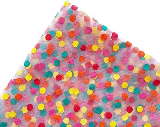 Oakbud Flower Wrapping Mesh Paper Rainbow Polka Dots Tulle Floral Bouquet Gift Packaging Paper Florist Supplies for Wedding Mothers Day Valentines Day 19.7inch x 1.64Yard (White)