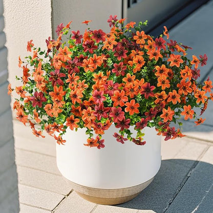 Artificial Mums Fake Fall Flowers for Outdoors Decoration, 12 Bundles Realistic Autumn Silk Daisy Faux Plants UV Resistant Decor for Home Garden Porch Patio Yard Balcony Window (Orange Brown)