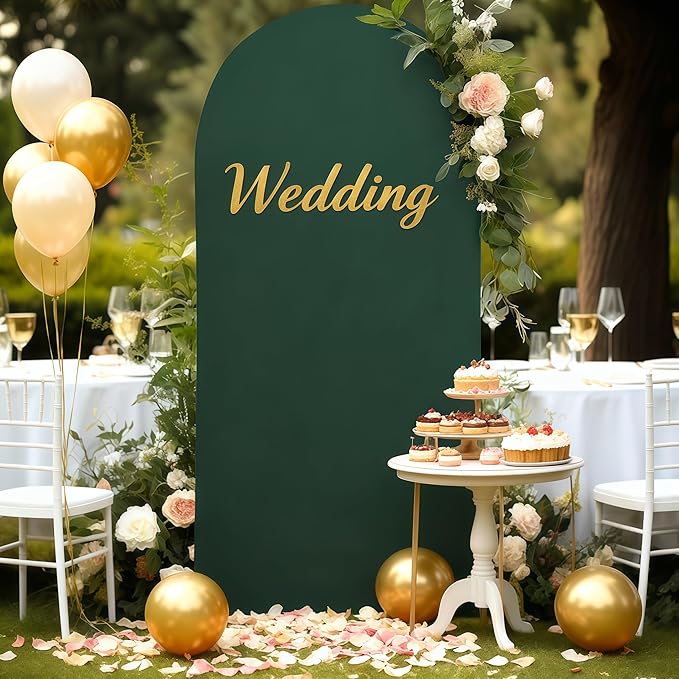 6.6FT Hunter Green Arch Cover - Polyester Fitted Wedding Arch Stand Covers Round Top Chiara Arch Backdrop Cover for Birthday Party Banquet Photo Background Decoration