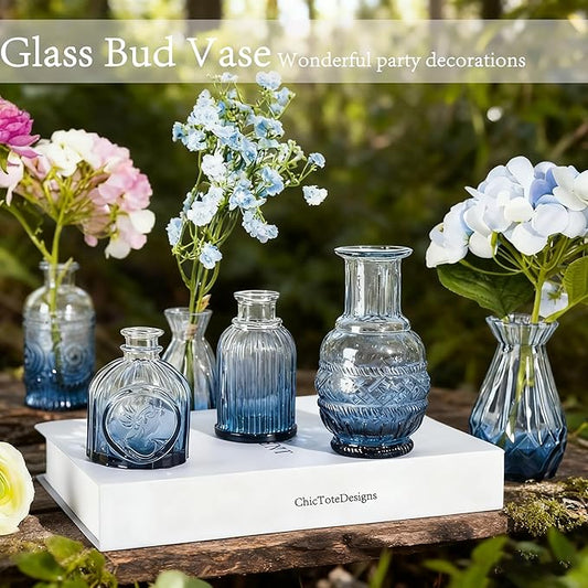 Bud Vases Set of 12 Pcs, Blue Mini Glass Vases for Flowers, Vintage Small Vase for Centerpieces, Small Flower Vase Design for Wedding Decorations Home Flower Party Decor