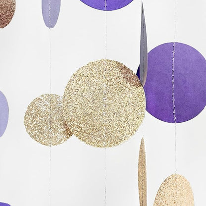 Champagne Gold Purple Cream Nude Polka Dots Garland Lavender Hanging Paper Circle Dot Streamer for Birthday Wedding Engagement Baby Shower Bridal Shower Lilac Violet Theme Party Decorations Supplies