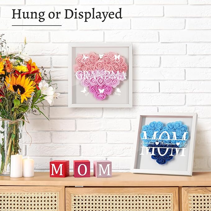 Mom We Love You - Personalized Flower Shadow Box with Names, Christmas Mothers Day Flower Box Gifts for Mom (Style 1-Mom with Names)