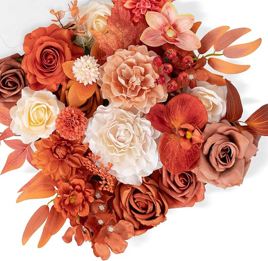TINGE TIME Fake Flowers Artificial Flowers Peonies Bulbous Chrysanthemum Daisy Hydrangea Sunflower Violets Dahlia Daffodils Epiphyllum Orchid Cherry Blossom Camellia Leyaron (Terracotta Orange)