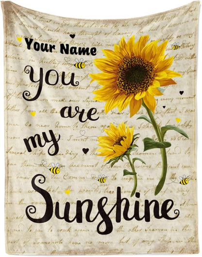 Jekeno Custom Birthday Gifts for Women Personalized Sunflower Blanket Custom Blanket with Name Flannel Throw Blankets for Bed Couch Sofa 60"x80"