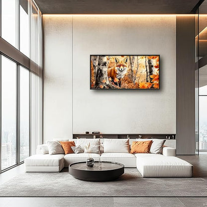 Large Fall Fox Wall Art for Living Room, Framed Oversized Autumn Forest Wall Decor Tree Maple Leaves Canvas Painting Modern Artwork for Living Room Bathroom Bedroom Office Dining Room 60"x30"