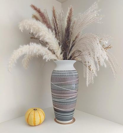 Ceramic Rustic Farmhouse Vase, 12.6" Large Vintage Flower vase for Home Decor, Tall Boho Textured Vases for Living Room, Table, Mantel, Shelf and Centerpieces Decor and Housewarming (C)
