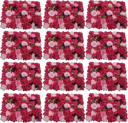 LOYALHEARTDY 12 Pack Artificial Flower Wall Panels 24" x 16" Flower Wall Panel Wall Backdrop Faux Hydrangea and Rose Flower Backdrop Panels for Flower Wall Decor Wedding Party Event Decoration
