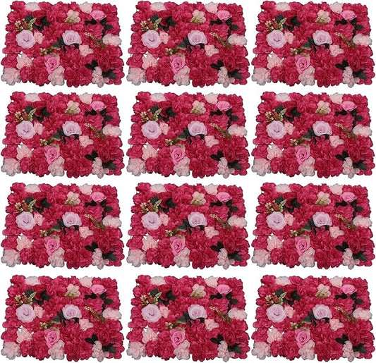 LOYALHEARTDY 12 Pack Artificial Flower Wall Panels 24" x 16" Flower Wall Panel Wall Backdrop Faux Hydrangea and Rose Flower Backdrop Panels for Flower Wall Decor Wedding Party Event Decoration