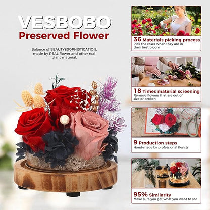 Preserved Flowers, Unique Rose flower Gifts Preserved Flower Gifts in Glass Dome for Women, Mom, Girlfriend and wife,Home Decor Gifts for Birthday, Mother’s Day, Anniversary, Christmas, Wedding.
