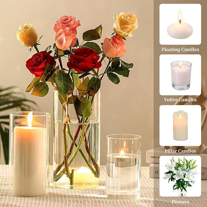 PHOSPHOR Hurricane Candle HoldersFor Pillar Candle Clear Glass Cylinder Centerpieces Vases Table Decoration Centerpiece Floral Room Decor Clear Seeded Bubbles Living Dining Kitchen 6 Pieces