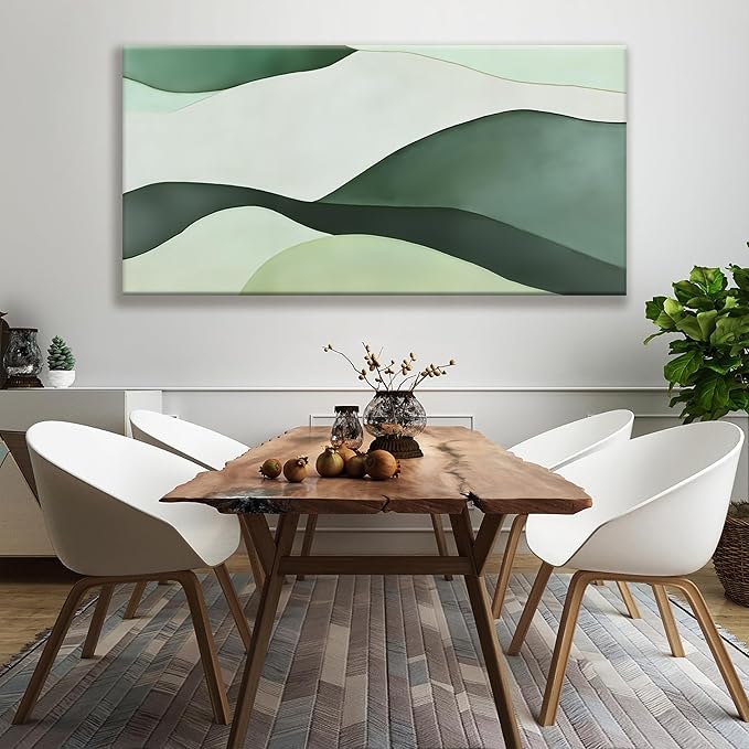 Suconvng Large Abstract Wall Art For Living Room Decor Green White Wall Art Irregular Shapes Painting Prints Minimalist Abstract Art Modern Canvas Art Wall Decor For Bedroom Kitchen Office 29" × 58"