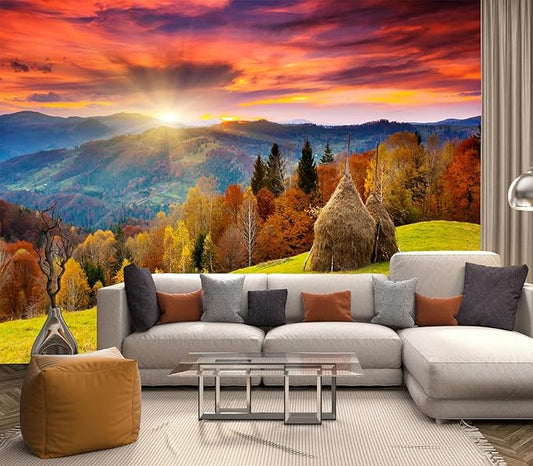 Cliouar-The Mountain Autumn Landscape with Colorful Forest Peel and Stick 137" x 102"