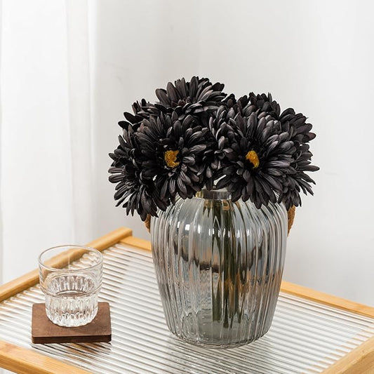 TOPIA Artificial African Daisies Flowers African Daisy Silk Flowers Artificial Gerbera Daisies Pack of 10 (Black)