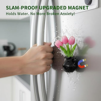 10-Pack Magnetic Mini Glass Vases Set with 30+ Flowers – Slam-Proof Strong Magnet for Fridge, Locker & Office Decor – Crystal Clear Bud Holders for Propagation for Women
