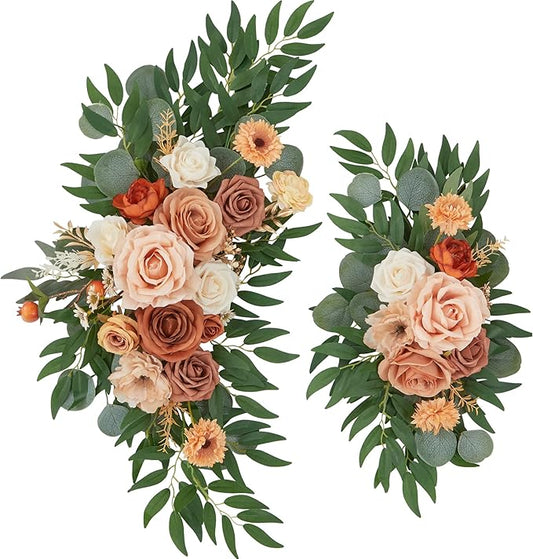 Ting's time Wedding Arch Flower Kit of 2 for Wedding Party Welcome Sign Floral Swag Decoration Reception Backdrop Floral Decor, Wedding Arch Flower, Party Flower Decoration（Terracotta & Champagne）
