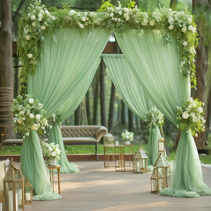 10x10 Green Tulle Backdrop Curtains for Parties, Sheer Backdrop Curtain Wedding Photo Background Drapes for Baby Shower Photography Birthday Party