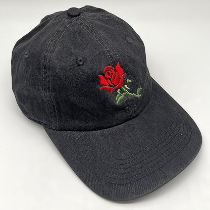 Cute Flower Hat, Elegant Floral Embroidered Adjustable Baseball Cap for Men Women, Gifts for Flower Lovers, Black