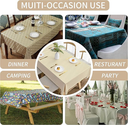 Rectangle Table Cloth,100% Waterproof Tablecloth Oil Proof Spill Proof Vinyl Table Cloth, Wipe Clean Plastic Table Cover for Dining, Camping, Indoor and Outdoor 54" x 84",Beige