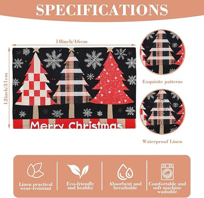 Merry Christmas Placemats Set of 4 Christmas Tree Snowflake Place Mats Washable Table Dinner Mats Linen Table Mats for Kitchen Dining Party Home Kitchen Decor 12x18 Inch
