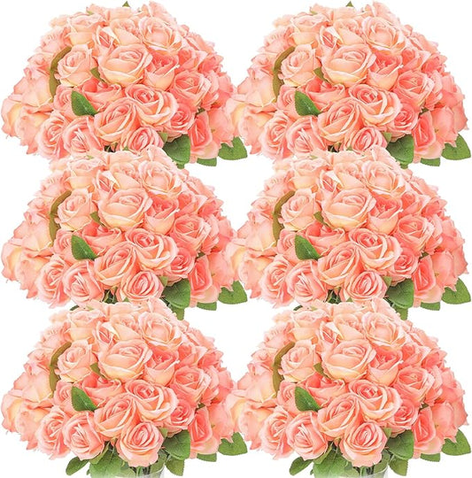 Jexine 50 Pcs Artificial Rose Flower Bulk Realistic Silk Fake Roses with Long Stem Plastic Artificial Flower Bouquet Real Looking for Home Wedding Centerpieces Party Decoration(Champagne)