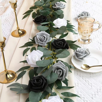 200pcs Black Artificial Foam Rose Flower Head, 3-Inch Fake Flower Heads Stemless Flowers for DIY Crafts,Wedding Bouquets Centerpieces Arrangements Party Baby Shower Home Decor (Black)