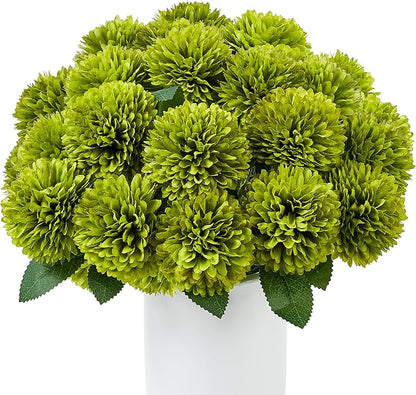 SITUMEIZI 12 Pcs Green Artificial Chrysanthemums Flowers Ball Flower Fake Mums Silk for Wedding Home Kitchen Decoration Floral Arrangement