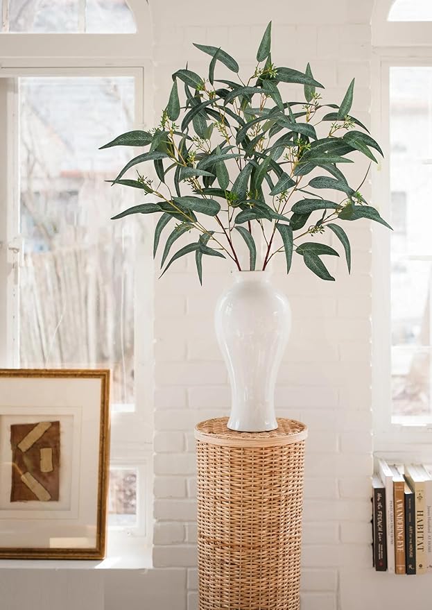Faux Eucalyptus Stems Willow Eucalyptus Leaves 34” Long Fake Salix Leaves 3 Pcs Artificial Greenery Stems for DIY Bouquet Arrangements Centerpieces Shower Decorations-Artificial Eucalyptus Stems