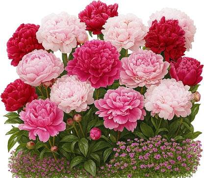 Easy to Grow Peony Double Flowering Mix - 5 Field Grown Root Divisions, Pink & White Fragrant Flowers in Spring