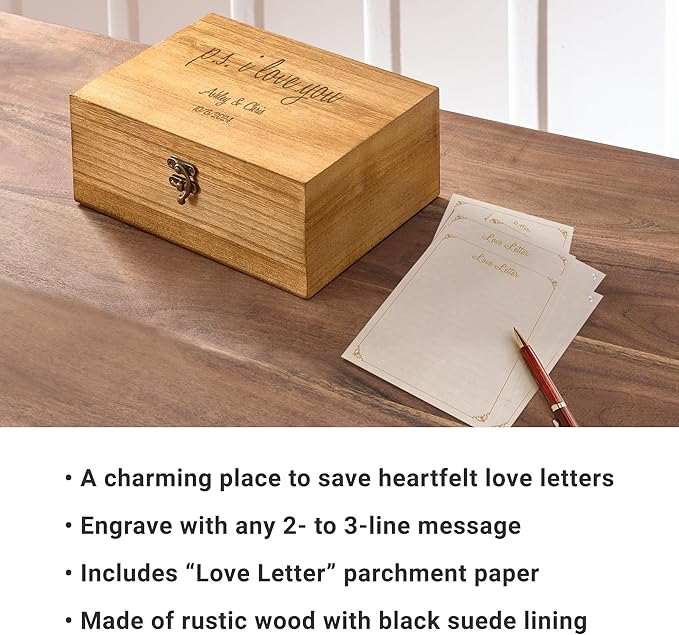 Let's Make Memories Personalized Wooden Keepsake Box With Hinged Lid - Wood Memento Box - Decorative Storage - Home Decor - For Couples, Wedding, Newlyweds - Laser Engraved - Love Letters