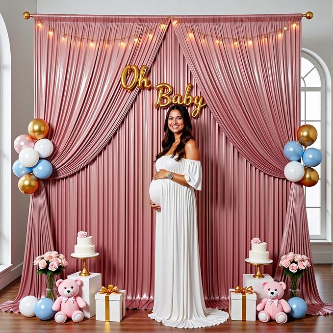 gogoparti 10x10FT Rose Gold Sequin Backdrop Curtain - 2 Panels of 5x10FT Wrinkle-Free Glitter Drapes for Photography, Birthdays, Weddings & Graduations
