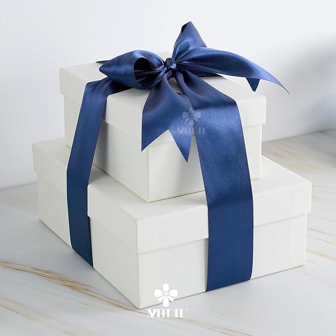 MEEDEE 2 Inch Navy Blue Ribbon Lux Double Faced Ribbon by 25 Yards Navy Silk Ribbons Navy Blue Satin Ribbons for Gift Wrapping, Weddings, Flower Bouquet, Holiday Decorating