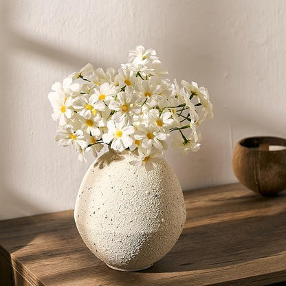 Ceramic Flower Vase, 6.22 Inch Rustic Farmhouse Vase Home Decor, Handcrafted Vintage Pottery Vase, Small Terracotta Vases for Living Room, Table, Shelf, Fireplace, Cream-White