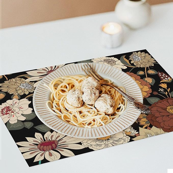 Boho Flower Placemats, Colorful Bohemian Floral Place Mat Set of 4,Wildflower Summer Table Mats for Party Kitchen Dining Decoration 4 PCS, Style-10