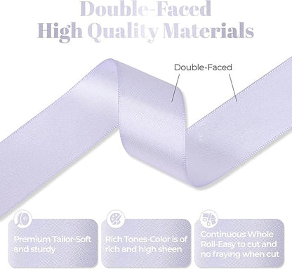 Lilac Mist Satin Ribbon, Double Faced 1 Inch X 50 Yards Lilac Mist Ribbon, Premium Satin Ribbon for Gift Wrapping, Crafts, Hair Bow Making, Sewing, Flower Bouquet, Wedding Party Decor