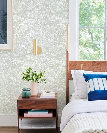 Peel and Stick Wallpaper Modern Wall Paper Boho Contact Paper Bedroom Bathroom Wallpaper Peel and Stick Light Green Tropical Leaf Removable Self-Adhesive Wall Decor 17.3" x 394"