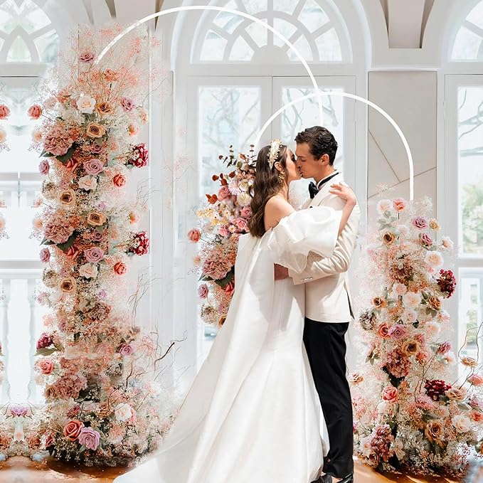 Fomcet Metal Arch Backdrop Stand Set of 2 Wedding Arch Stand White 7.2FT & 6FT Arched Frame for Birthday Party Baby Shower Graduation Ceremony Decorations