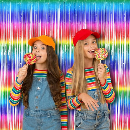 BRAVESHINE Tinsel Foil Curtains - 2 Pack Colorful Party Streamers Fringe Backdrop for Christmas/New Years/Doorway/80s/90s/Dance/Bachelorette/Engagement/Rainbows-theme/Candy/Kids Birthdays Decorations